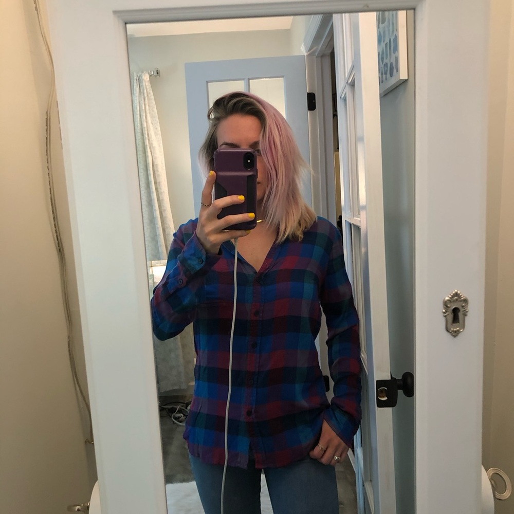 Lucky brand long sleeve flannel blue and pink sz s